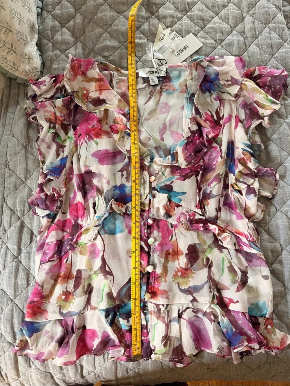 Jason Wu Multi-Color Floral Ruffle Button Blouse - Picture 3 of 5